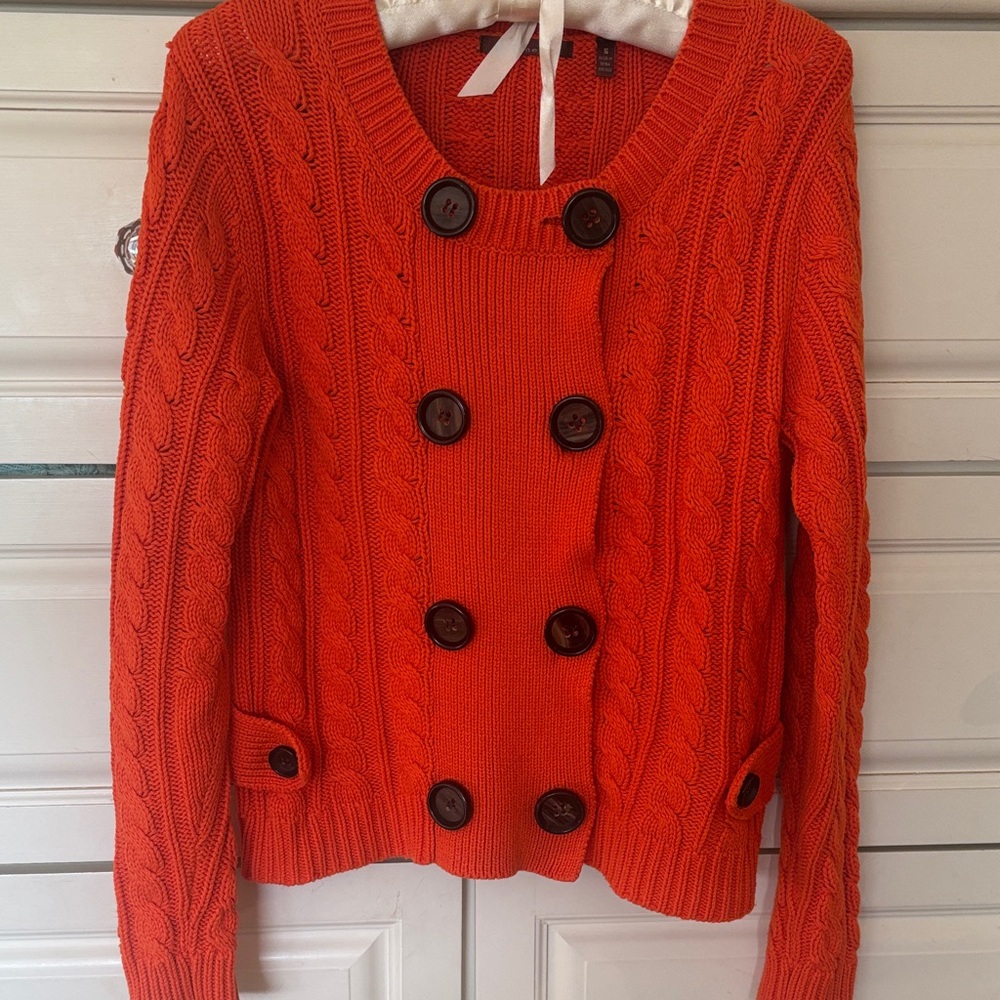 525 America Bright Orange Cable Knit Cardigan